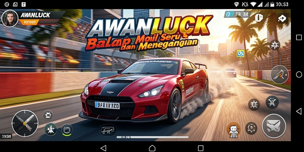 Screenshot gameplay AWANLUCK menunjukkan balapan yang seru dan mendebarkan.