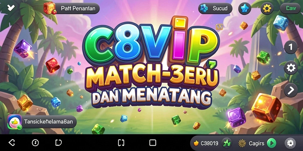 Tampilan gameplay C8VIP dengan teka-teki Match-3 yang menarik dan penuh warna.