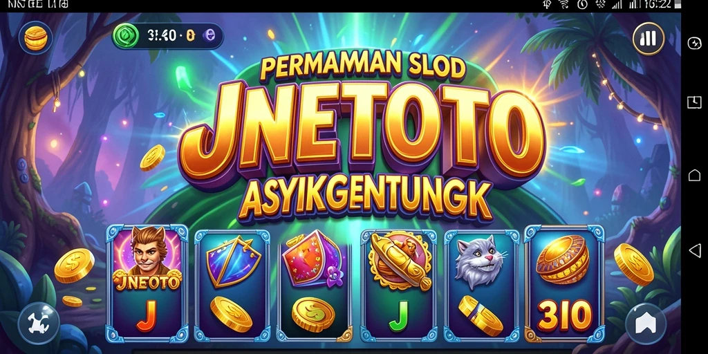 Tampilan gameplay JNETOTO dengan gulungan Slot dan bonus menarik.