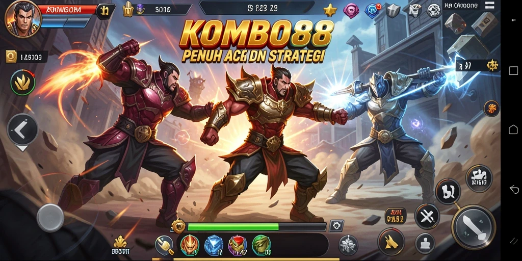 Screenshot KOMBO88 menampilkan pertarungan yang mendebarkan dan karakter yang dinamis.