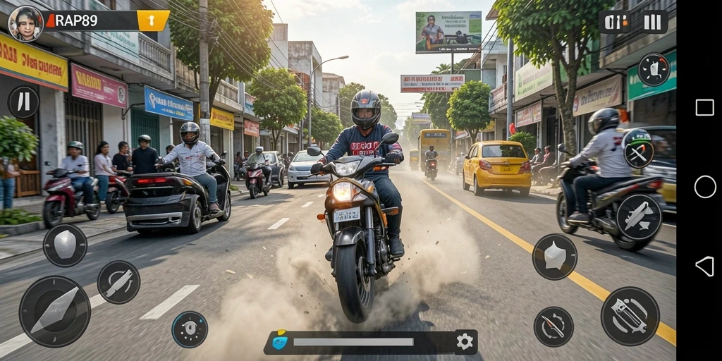 Gameplay balapan motor seru dan menegangkan.