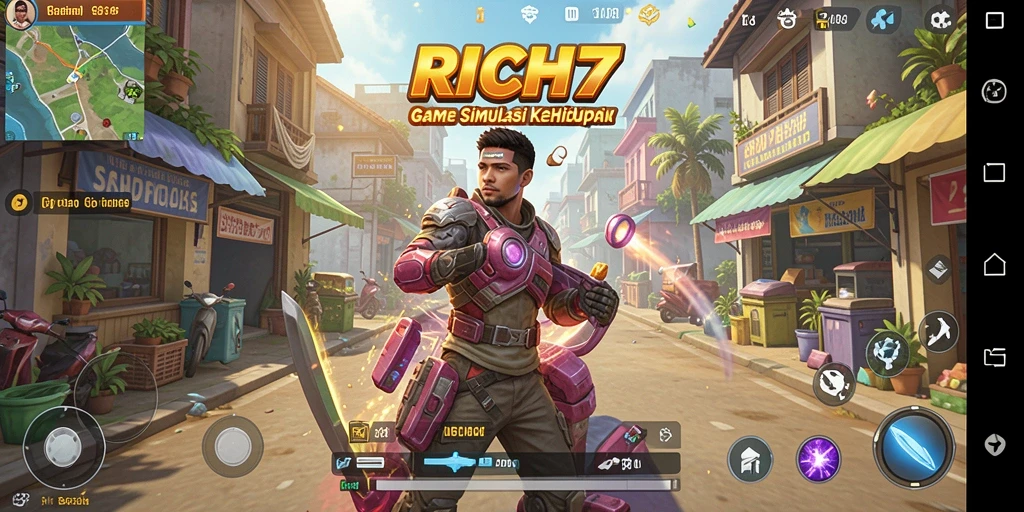Tampilan gameplay RICH7 yang kaya akan interaksi dan detail.