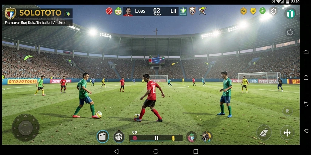 Tangkapan layar gameplay SOLOTOTO yang menunjukkan aksi sepak bola menegangkan.