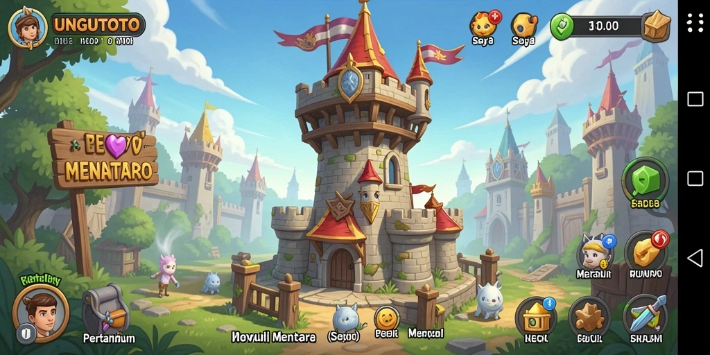 Tampilan gameplay UNGUTOTO yang penuh aksi dalam pertahanan menara.